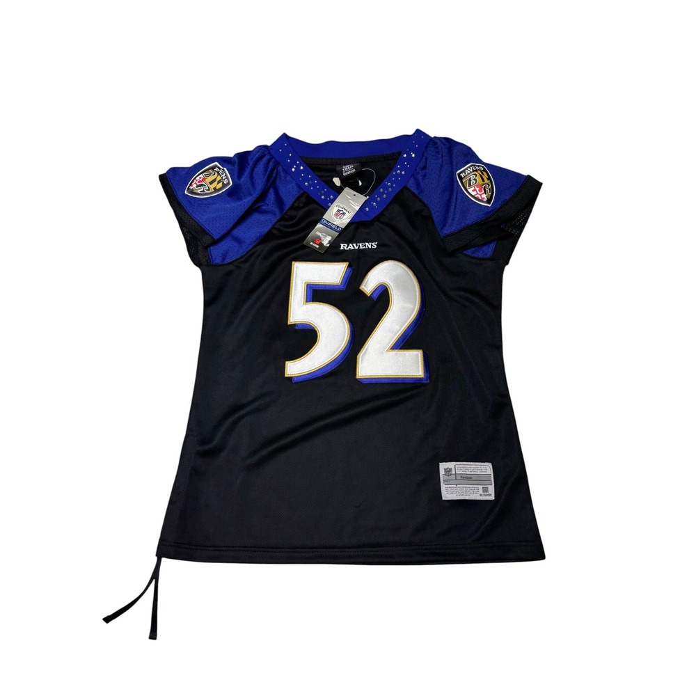 NWT Reebok Ray Lewis Baltimore Ravens Jersey‎ Womens S Black 52 Rhinestone NFL